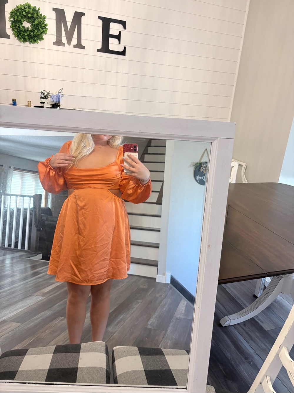 Hello Molly Orange Puff-Sleeve Mini Dress
